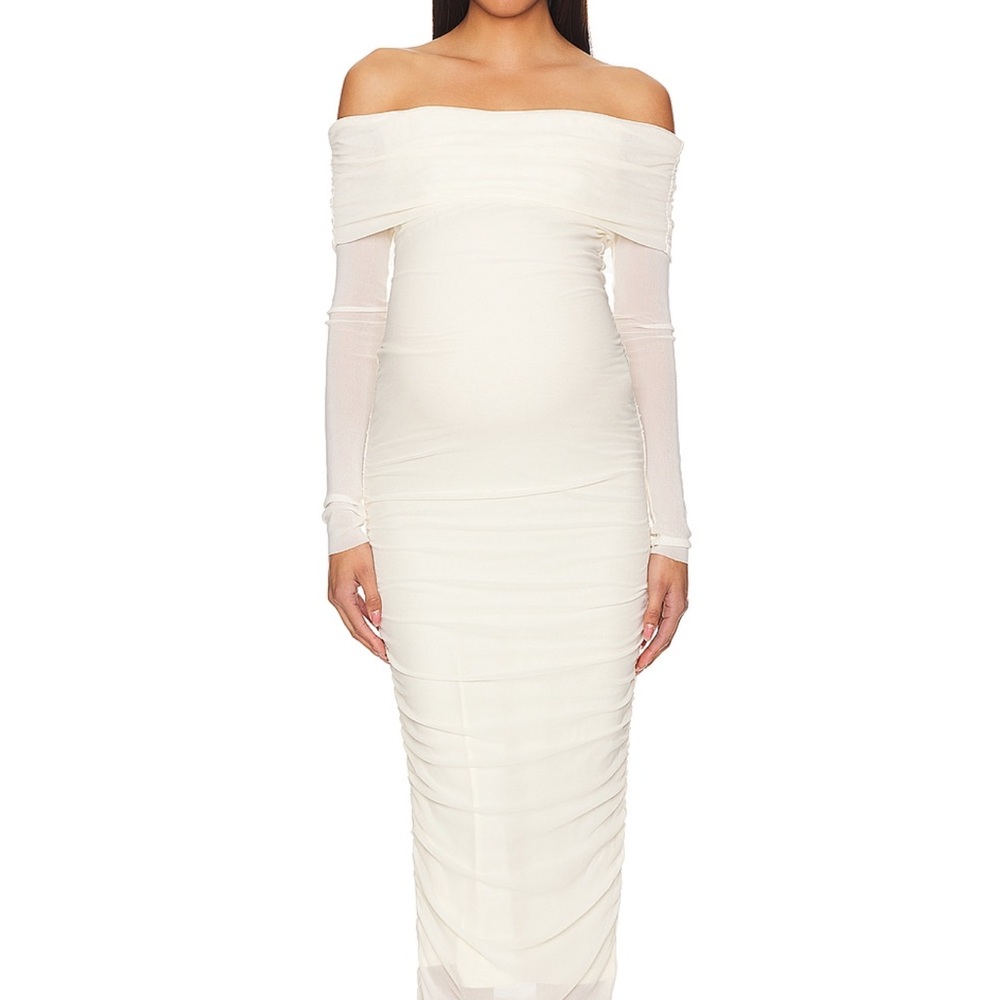 Chic Off-Shoulder Cream Long Sleeve Dress